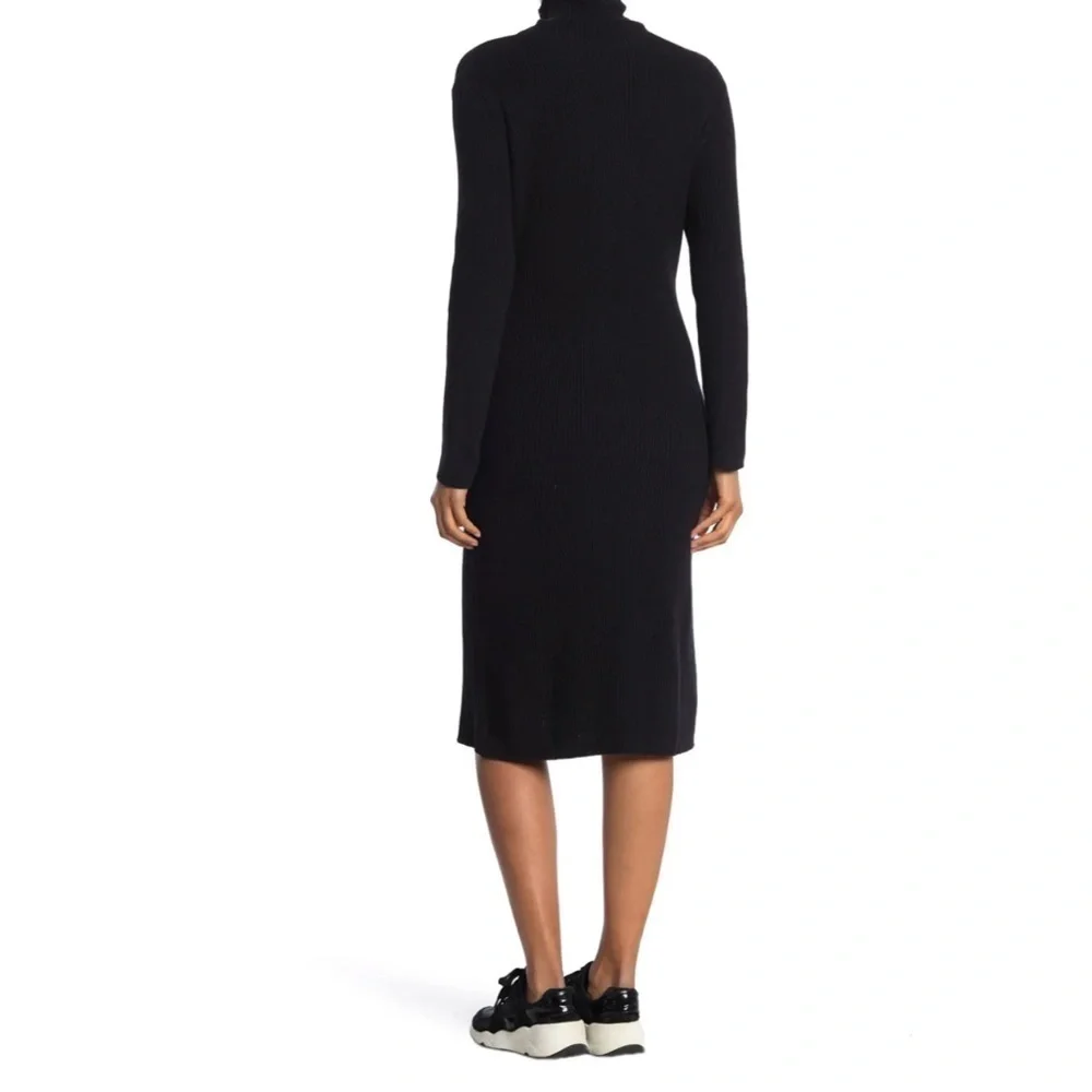 Abound Ribbed Mock Neck Midi Knit Dress Long Sleeves Slit In Black Size S